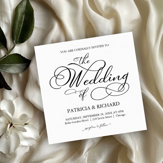 エレガント白黒のスクリプ結婚ト 招待状