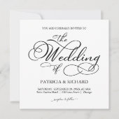 エレガント白黒のスクリプ結婚ト 招待状 (正面)