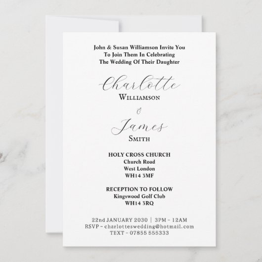 エレガント白黒の写真のスクリプ結婚ト 招待状 (正面)