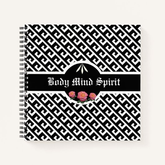 エレガント白黒の幾何学的パターン ノートブック (正面)