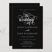 エレガント白黒の書結婚道 招待状 (正面/裏面)