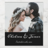 エレガント白黒の書道の写真結婚 ワインラベル (シングルラベル)