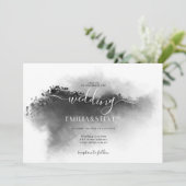 エレガント白黒の水の色の横結婚景 招待状 (スタンド正面)