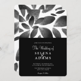 エレガント白黒の水の色の結婚葉 招待状