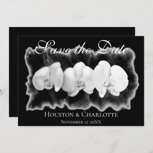 エレガント白黒の水の色の蘭 招待状 (正面/裏面)