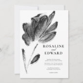 エレガント白黒の水色のフローラ結婚 招待状 (正面)