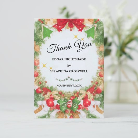 エレガント白黒の結婚クリスマス サンキューカード (スタンド正面)