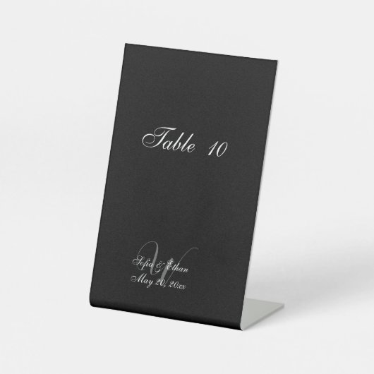 エレガント白黒の結婚モノグラム表の番号 台座サイン (正面)