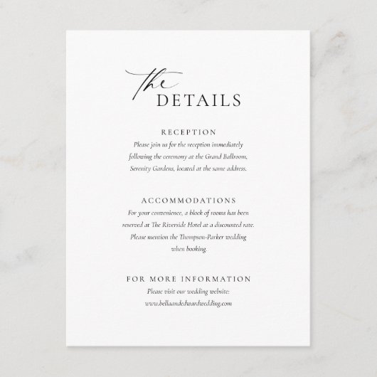 エレガント白黒の結婚詳細エンクロージャカード エンクロージャーカード (正面)