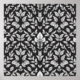 エレガント白黒の葉柄 ポスター