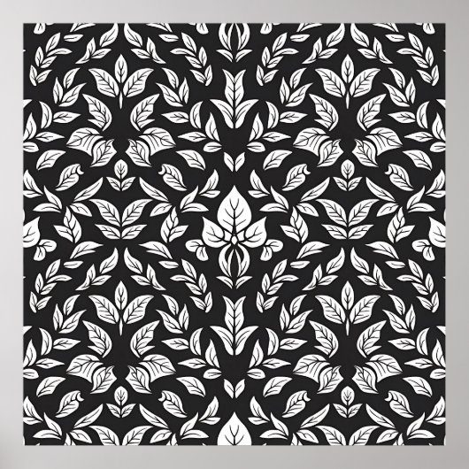 エレガント白黒の葉柄 ポスター (正面)