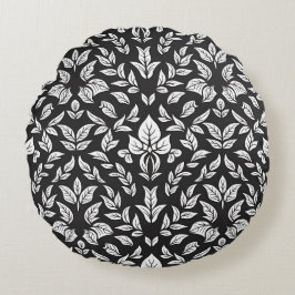 エレガント白黒の葉柄 ラウンドクッション