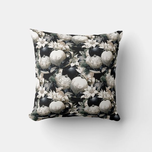 エレガント白黒の飾り模様 クッション (正面)