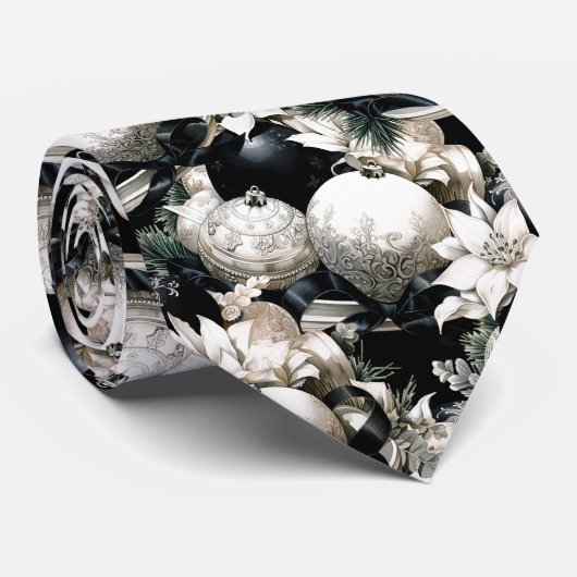エレガント白黒の飾り模様 ネクタイ (ロール)