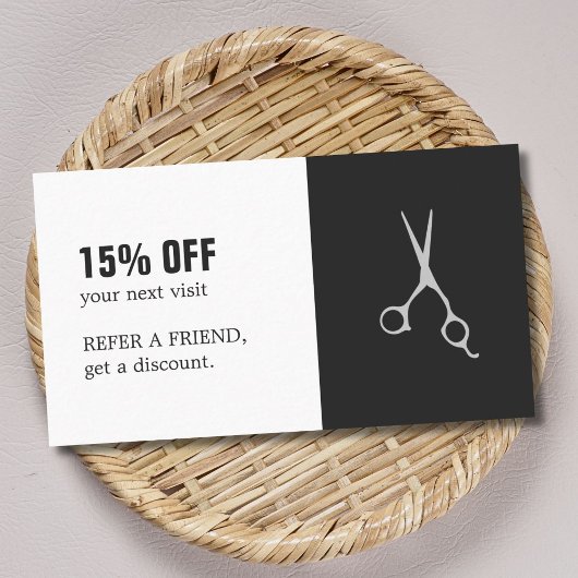 エレガント白黒はさみ髪サロンクーポン 割引カード