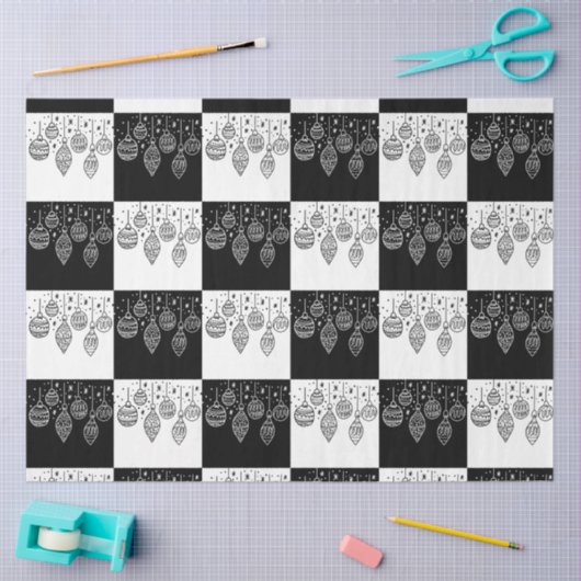 エレガント白黒ぶら下がったオーナメントモダン 薄葉紙 (クラフト)