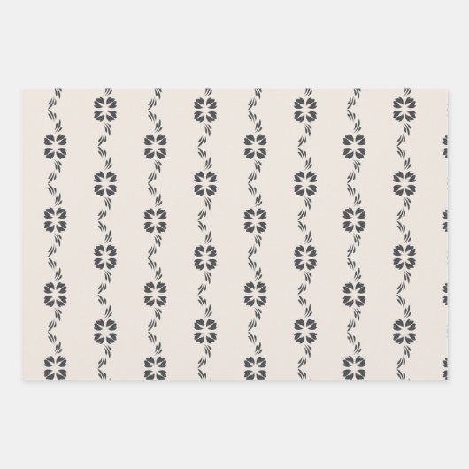エレガント白黒アールヌーボーヴィンテージフローラ ラッピングペーパーシート (正面2)