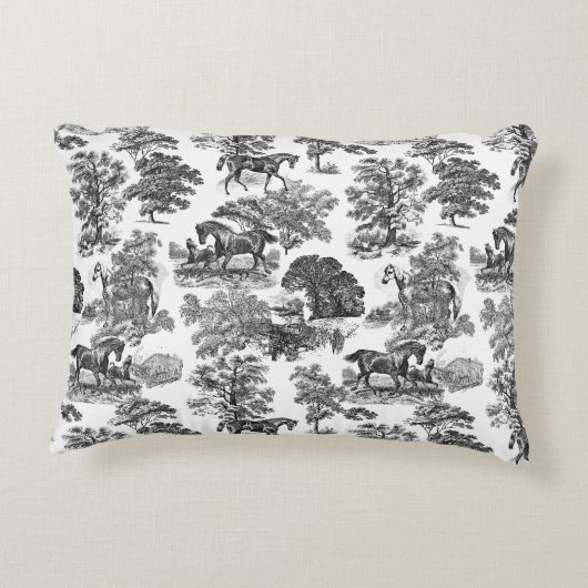 エレガント白黒ウマ素朴ントワール アクセントクッション (裏面)