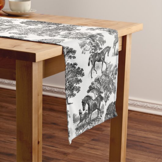 エレガント白黒ウマ素朴ントワール ショートテーブルランナー (インサイチュ)