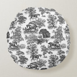 エレガント白黒ウマ素朴ントワール ラウンドクッション