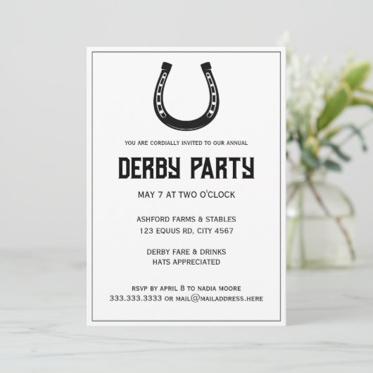 エレガント白黒クラシックレースパーティー 招待状 (スタンド正面)