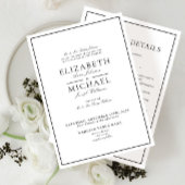 エレガント白黒クラシック詳細結婚 招待状