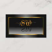 エレガント白黒グラデーションのオレンジ色のフレームイニシャル 名刺 (正面)