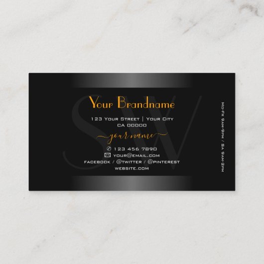 エレガント白黒グラデーションオレンジ色フレームモノグラム 名刺 (裏面)