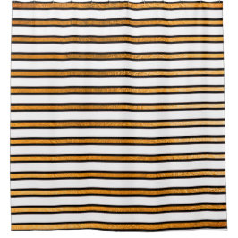 エレガント白黒ゴールデンストライプラインミニマル シャワーカーテン