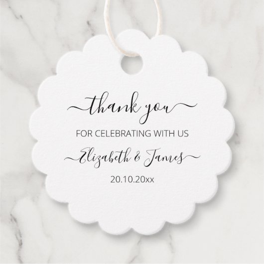 エレガント白黒サンキュー結婚式の引き出物ラベル フェイバータグ (正面)