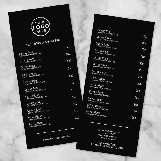 エレガント白黒サービスのメニューのラック・カード ラックカード