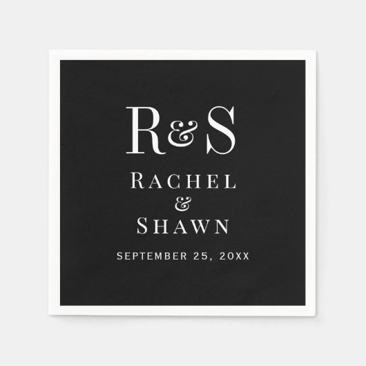 エレガント白黒シックモダンモノグラ結婚ム スタンダードカクテルナプキン (正面)