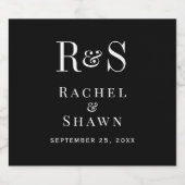 エレガント白黒シックモダンモノグラ結婚ム スパークリングワインラベル (シングルラベル)