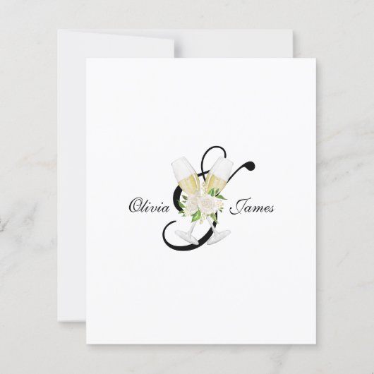 エレガント白黒シャンパン結婚式招待状 (裏面)