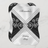 エレガント白黒シルクジュエルバースデーパーティー 招待状 (正面/裏面)