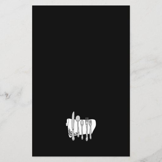 エレガント白黒シルバーウェア編集可能メニューフライヤー チラシ (裏面)