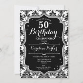 エレガント白黒シルバーフォト50誕生日 招待状 (正面)