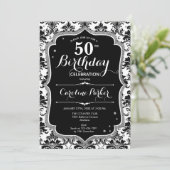 エレガント白黒シルバーフォト50誕生日 招待状 (スタンド正面)
