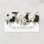 エレガント白黒シルバーフラワーズビジネスカード 名刺 (正面)