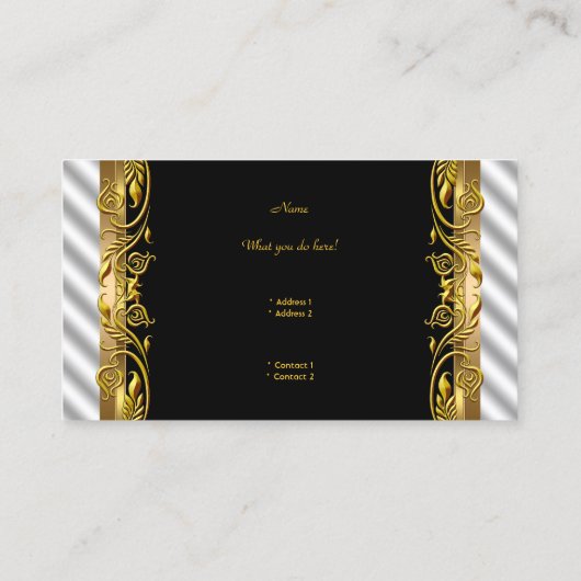 エレガント白黒シルバー金ゴールドフローラリップル 名刺 (裏面)