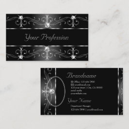 エレガント白黒シルバ華美縁どーアドへ 名刺