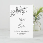 エレガント白黒シンプルフローラ保存日付 招待状 (スタンド正面)