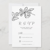 エレガント白黒シンプルフローラRSVP 招待状 (正面)