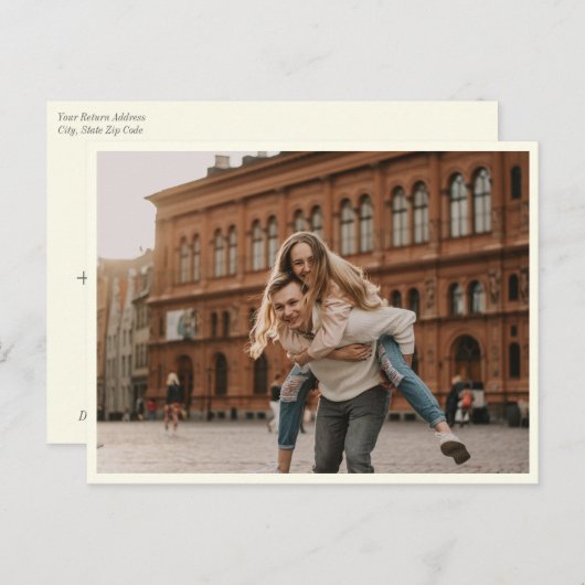 エレガント白黒シンプル写真の日付の保存 ポストカード (正面/裏面)