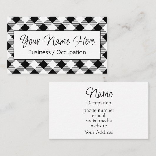 エレガント白黒ジンガ市松模様にム 名刺 (正面/裏面)