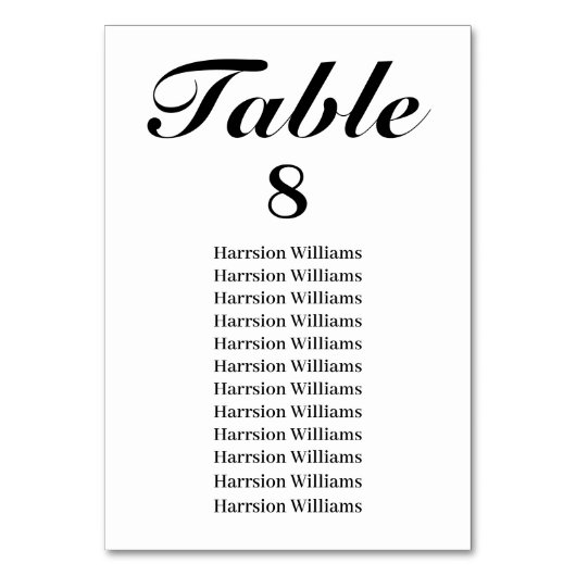 エレガント白黒スカスタムクリプト文字結婚の テーブルナンバー (正面)