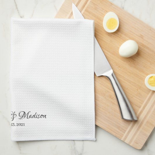 エレガント白黒スクリプトカスタム結婚式の好意 キッチンタオル (四つ折り)