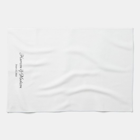 エレガント白黒スクリプトカスタム結婚式の好意 キッチンタオル (横)