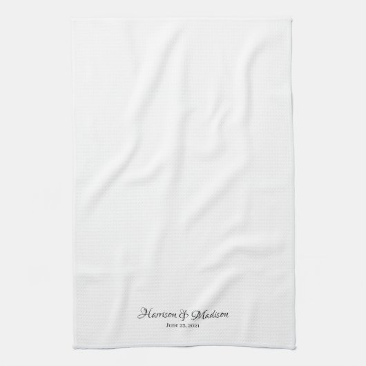 エレガント白黒スクリプトカスタム結婚式の好意 キッチンタオル (縦)