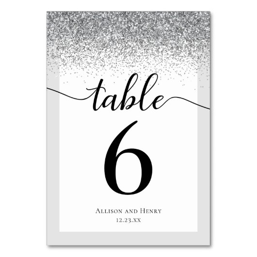 エレガント白黒スクリプトグリッター結婚の テーブルナンバー (正面)